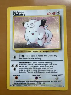 Pokemon tcg Clefairy 5/102 Base Set Holo Rare 1999 40 HP Heavy - Image 2