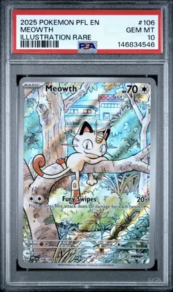 2025 Pokemon Phantasmal Flames Meowth Illustration Rare #106/094 PSA 10 Gem Mint - Image 1