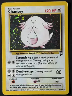 Pokemon TGC - Chansey - 3/130 Base Set 2 Unlimited Holo Rare Swirl LP - Image 1