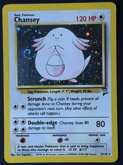 Pokemon TGC - Chansey - 3/130 Base Set 2 Unlimited Holo Rare Swirl LP - Image 2