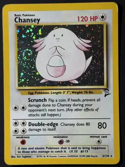 Pokemon TGC - Chansey - 3/130 Base Set 2 Unlimited Holo Rare Swirl LP - Image 3