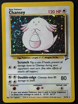 Pokemon TGC - Chansey - 3/130 Base Set 2 Unlimited Holo Rare Swirl LP - Image 4