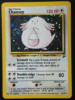 Pokemon TGC - Chansey - 3/130 Base Set 2 Unlimited Holo Rare Swirl LP - Image 5