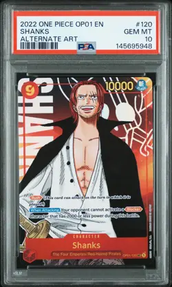 2022 ONE PIECE SHANKS ALTERNATE ART OP01-ROMANCE DAWN #120 PSA 10 - Image 1