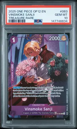 2025 ONE PIECE OP12-LEGACY OF THE MASTER TREASURE RARE VINSMOKE SANJI PSA 10 - Image 1