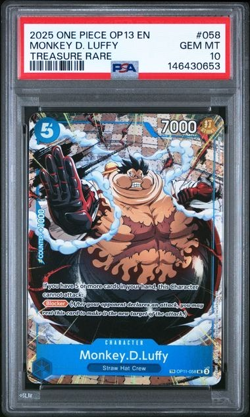 ONE PIECE MONKEY D. LUFFY 2025 OP13-CARRYING ON HIS WILL TREASURE RARE PSA 10 - Image 1