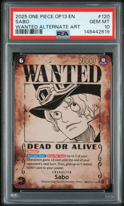 2025 ONE PIECE SABO WANTED ALTERNATE ART OP13-CARRYING ON HIS WILL #120 PSA 10 - Image 1