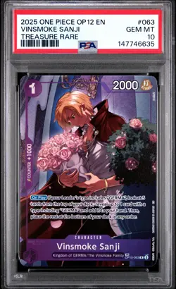 2025 ONE PIECE OP12-LEGACY OF THE MASTER TREASURE RARE VINSMOKE SANJI PSA 10 - Image 1