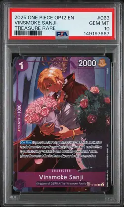 2025 ONE PIECE OP12-LEGACY OF THE MASTER TREASURE RARE VINSMOKE SANJI PSA 10 - Image 1