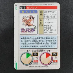 Pokemon Card Pidgeotto 017 Bandai Carddass 1996 Made in Japan Red F8332 - Image 3