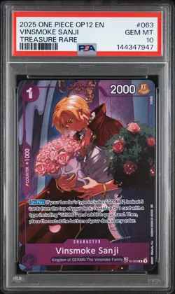 2025 ONE PIECE OP12-LEGACY OF THE MASTER TREASURE RARE VINSMOKE SANJI PSA 10 - Image 1