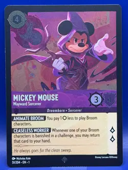Disney Lorcana Mickey Mouse Wayward Sorcerer 51/204 Rare Cold FOIL First Chapter - Image 1
