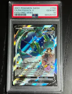 PSA 10 GEM MINT Rayquaza V 194/203 Alternate Art Evolving Skies Pokemon Card TCG - Image 1