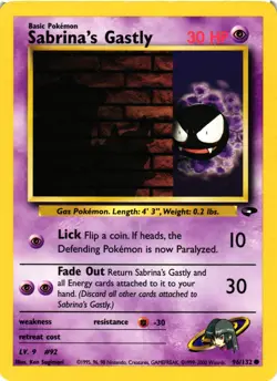Pokemon TCG Sabrina's Gastly 96/132 Gym Challenge Regular Unlimited LP - Image 1
