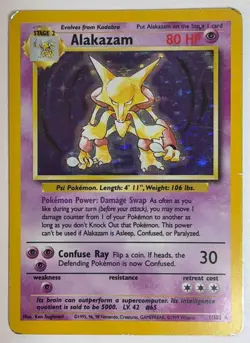 Alakazam #1/102 Unlimited Pokemon 1999 Holo - HP/Heavy Played - Image 1