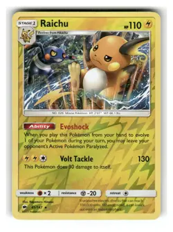 Raichu 41/147 Holo Rare Burning Shadows Pokemon Reverse Holo Lightly Played - Image 1