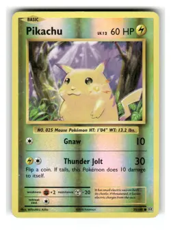 Pikachu 35/108 Common Evolutions Pokemon Reverse Holo Damaged - Image 1