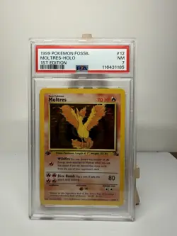 Pokemon Moltres Fossil 12/62 1st Edition Holo Rare English 1999 PSA 7 - Image 1