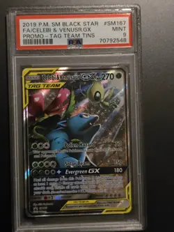 2019 POKEMON SM BLACK STAR PROMO #SM167 FULL ART/CELEBI & VENUSAUR GX PSA 9 - Image 1