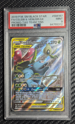 2019 POKEMON SM BLACK STAR PROMO #SM167 FULL ART/CELEBI & VENUSAUR GX PSA 9 - Image 1