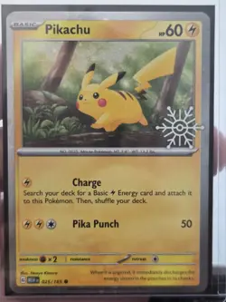 Pikachu 25/165 Holiday Stamed Promo Pokemon TCG Scarlet & Violet Card NM - Image 1