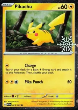 Pikachu 25/165 Holiday Stamed Promo Pokemon TCG Scarlet & Violet Card NM - Image 1