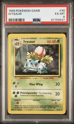 1999 POKEMON BASE SET UNLIMITED #30 IVYSAUR PSA 6 - Image 1