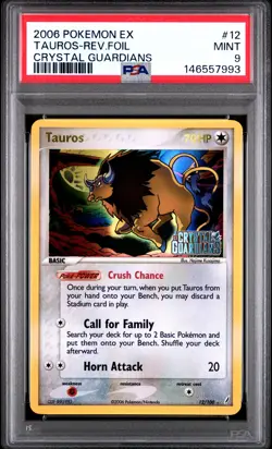 2006 POKEMON EX CRYSTAL GUARDIANS #12 TAUROS-REVERSE FOIL PSA 9 - Image 1