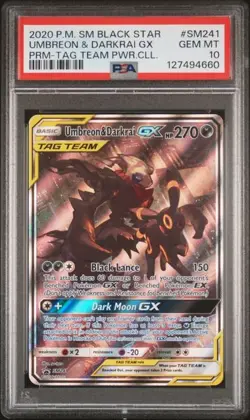 2020 POKEMON SM BLACK STAR PROMO #SM241 UMBREON & DARKRAI GX PSA 10 (660 - Image 1
