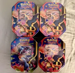 Pokemon TCG Mega Charizard Ex X & Y Tins x4 🔥FACTORY PRISTINE 🚀 FREE SHIPPING - Image 1