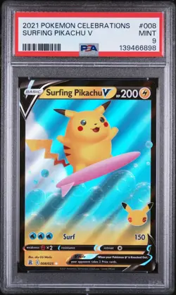 POKEMON PSA 9 MINT CELEBRATIONS 008 SURFING PIKACHU V - Image 1