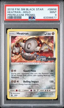 2018 Pokemon S&M Ultra Prism Prerelease Black Star Promo Heatran Holo SM96 PSA 9 - Image 1