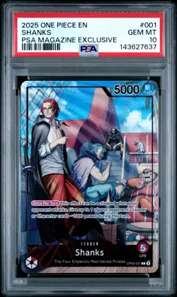 2025 ONE PIECE PROMOS PSA MAGAZINE EXCLUSIVE #001 SHANKS PSA 10 - Image 1