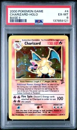 Pokemon TCG Charizard Holo Rare Base Set 2 4/130 PSA 6 2000 - Image 1