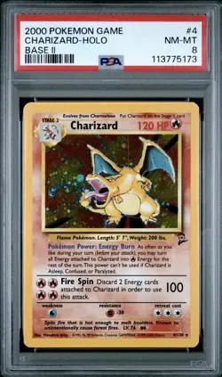 Pokemon Charizard Holo Base Set 2 #4/130 PSA 8 2000 - Image 1