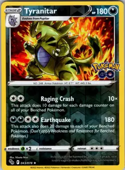 Tyranitar Holo Rare Pokemon GO 043/078 Near Mint - Image 1