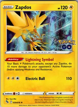 Zapdos Holo Rare Pokemon GO 029/078 Near Mint - Image 1