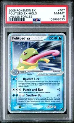 2005 POKEMON EX UNSEEN FORCES #107/115 POLITOED EX HOLO PSA 8 - Image 1
