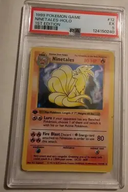 1999 POKEMON BASE SET 1ST EDITION #12 NINETALES-HOLO PSA 5 - Image 1