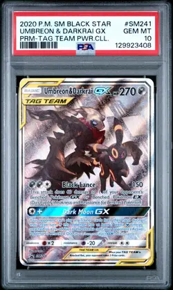 2020 POKEMON SM BLACK STAR PROMO #SM241 UMBREON & DARKRAI GX PSA 10 - Image 1