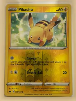 Pikachu 065/202 Common Sword & Shield Pokemon Reverse Holo NM - Image 1