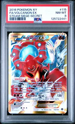 2016 POKEMON XY STEAM SIEGE SECRET #115 FULL ART/VOLCANION EX PSA 8 - Image 1