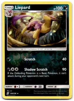 Liepard 136/236 Rare Unified Minds Pokemon Reverse Holo Near Mint - Image 1
