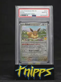 2025 Pokemon Day Eevee Reverse Cosmos Holo Promo 74/131 GEM MINT PSA 10 *SWIRL!* - Image 1