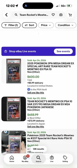 2025 POKEMON JPN MEGA DREAM EX SPECIAL ART RARE TEAM ROCKET'S MEWTWO EX PSA 10 - Image 3