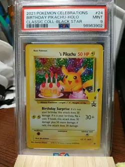 2021 Pokemon Celebrations Classic Collection 24 Birthday Pikachu Holo PSA 9 - Image 1