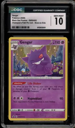 Pokemon Gengar Champion's Path Pin Coll. Stow-On-Side Promo SWSH052 CGC 10 - Image 1