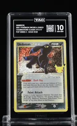 Pokemon TCG Umbreon Gold Star 17/17 Celebrations Classic Collection Tag 10 gem - Image 1