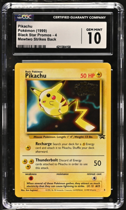 1999 PIKACHU BLACK STAR PROMOS #4 MEWTWO STRIKES BACK CGC 10 - Image 1