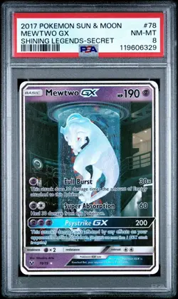 Pokemon 2017 Mewtwo GX 78/73 Alt Art Secret Rare Shining Legends PSA 8 Mewtube - Image 1